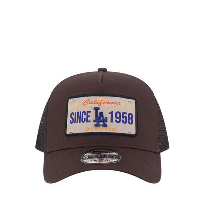 9FORTY A-Frame Trucker License Plate Los Angeles Dodgers Men's Caps - Walnut