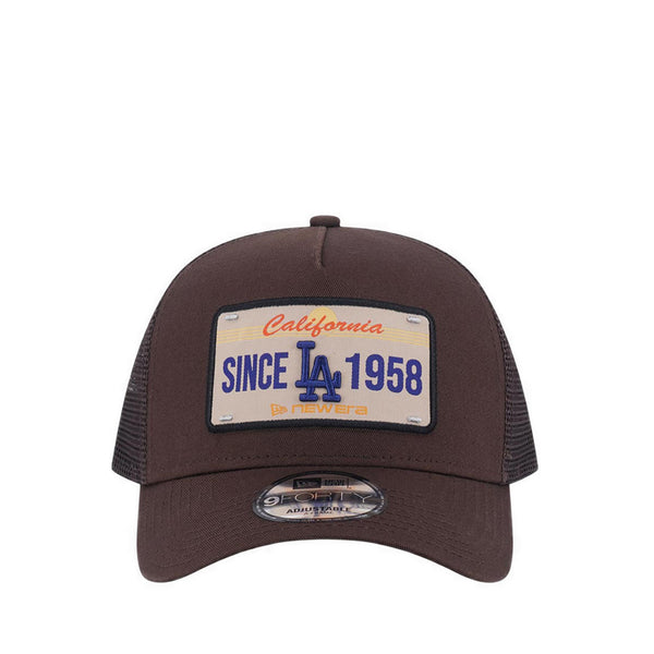9FORTY A-Frame Trucker License Plate Los Angeles Dodgers Men's Caps - Walnut